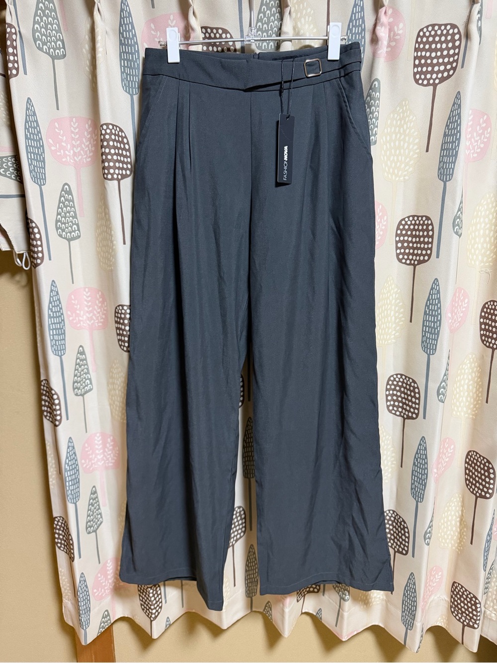 Fashion Nova Charcoal Wide-Leg Pleated Pants